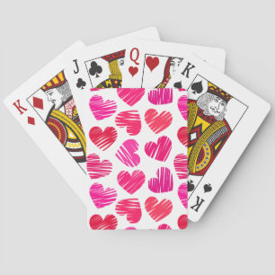 Moderne rote und rosa doodled Hearts Valentine Spielkarten