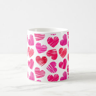 Moderne rote und rosa doodled Hearts Valentine Tasse