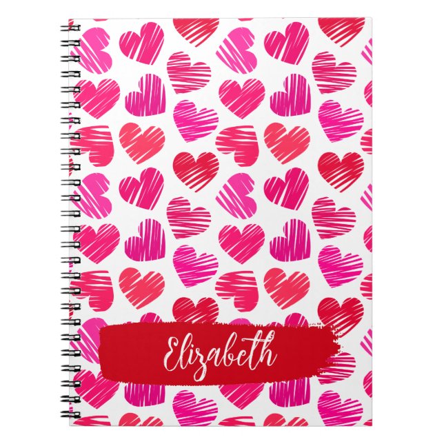 Moderne rote und rosa doodled Herzen Valentine Nam Notizblock (Vorderseite)