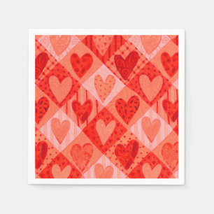 Moderne rote und rosa Patchwork - Valentinstag Serviette