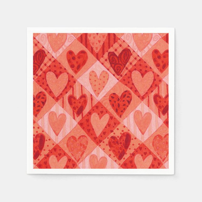 Moderne rote und rosa Patchwork - Valentinstag Serviette (Vorderseite)