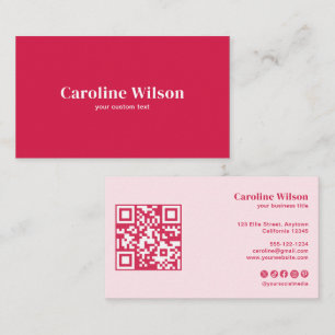 Moderne rote und rosa QR-Code Social Media Girly Visitenkarte
