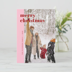 Moderne rote und rosa Weihnachtsgrußkarte im kühne Feiertagskarte