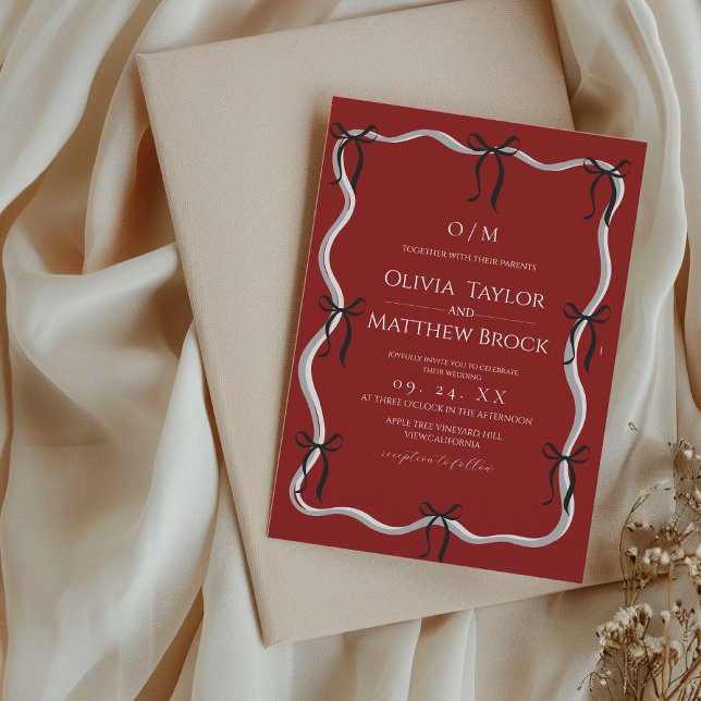 Moderne rote und schwarze Bogenhochzeit Einladung (Von Creator hochgeladen)