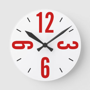 Moderne rote und schwarze große Zahlen Runde Wanduhr