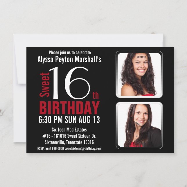 Moderne Rote und schwärzen 2 Party des Einladung (Vorderseite)