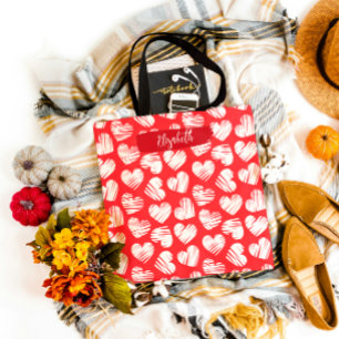 Moderne rote und weiße doodled Herz Valentine Name