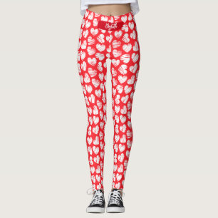 Moderne rote und weiße doodled Herz Valentine Name Leggings