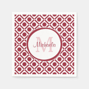 Moderne rote und weiße geometrische Monogramm und  Serviette