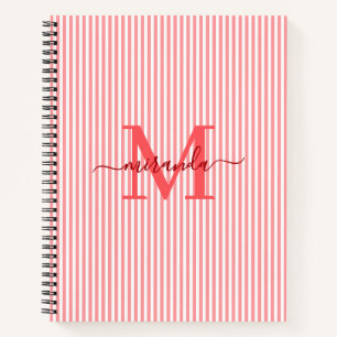 Moderne rote und weiße Streifen mit Monogramm und Notizbuch