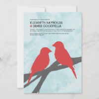 Moderne rote Vogel-Hochzeits-Einladungen