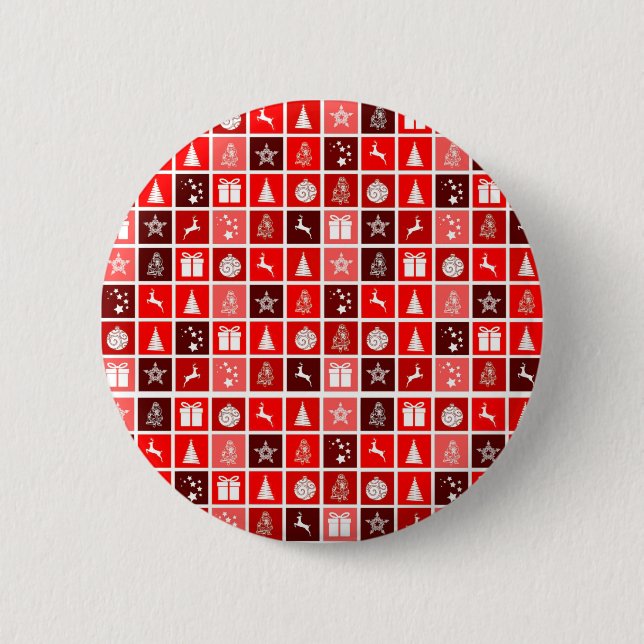 Moderne Rote Weihnachts-Gitterstruktur Minimalisti Button (Vorderseite)