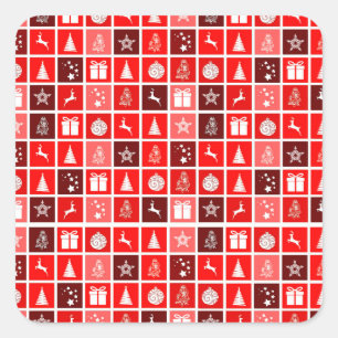 Moderne Rote Weihnachts-Gitterstruktur Minimalisti Quadratischer Aufkleber