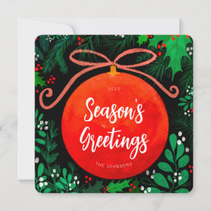 Moderne Rote Weihnachtsballen Ornament Botanisch Feiertagskarte