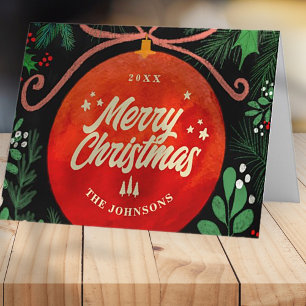 Moderne Rote Weihnachtsballen Ornament Botanisch Feiertagskarte