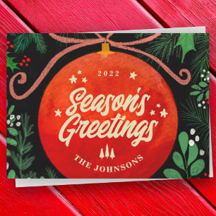 Moderne Rote Weihnachtsballen Ornament Botanisch Feiertagskarte