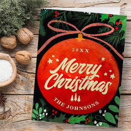 Moderne Rote Weihnachtsballen Ornament Botanisch Feiertagskarte