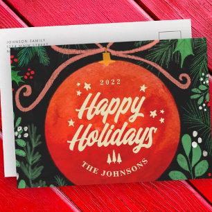 Moderne Rote Weihnachtsballen Ornament Botanisch Feiertagspostkarte