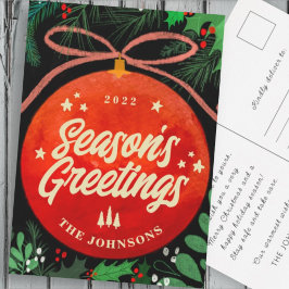 Moderne Rote Weihnachtsballen Ornament Botanisch Feiertagspostkarte