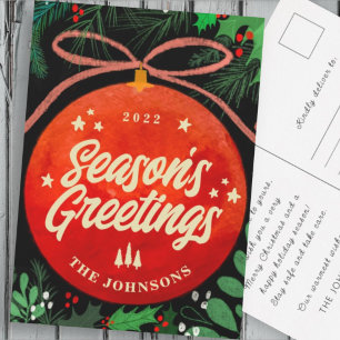 Moderne Rote Weihnachtsballen Ornament Botanisch Feiertagspostkarte