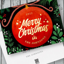 Moderne Rote Weihnachtsballen Ornament Botanisch Folien Feiertagskarte