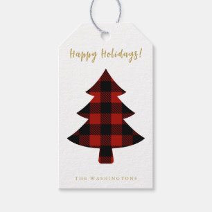Moderne rote Weihnachtsbaum mit Buffalo-Karo-Plaid Geschenkanhänger