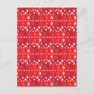 Moderne rote Weihnachtsferien-Schneeflockenmuster Postkarte