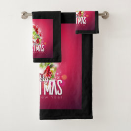 Moderne rote Weihnachtsgrafik Badhandtuch Set