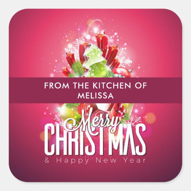 Moderne rote Weihnachtsgrafik Illustration Küche Quadratischer Aufkleber (Vorderseite)