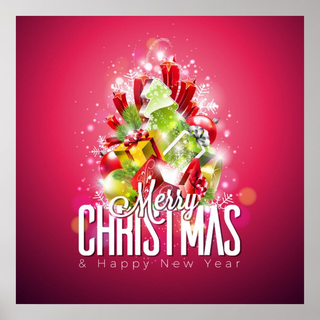 Moderne rote Weihnachtsgrafik Poster (Vorne)