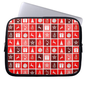 Moderne rote Weihnachtsrasterstruktur Minimalistis Laptopschutzhülle