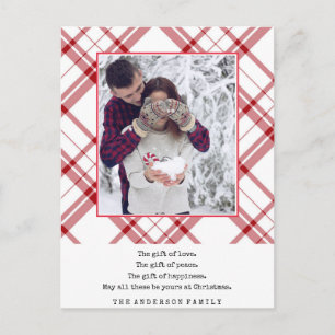 Moderne rote weiße Karo-Weihnachten Postkarte