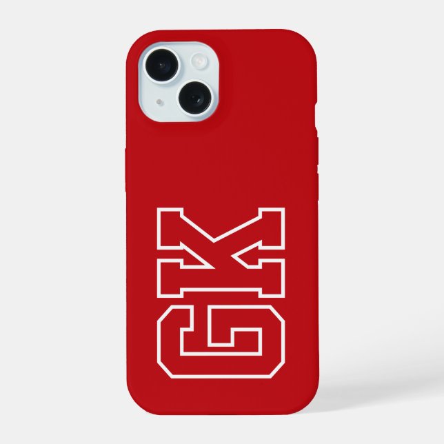 Moderne rote weiße Monogramm-Initialen iPhone 15 Hülle (Rückseite)