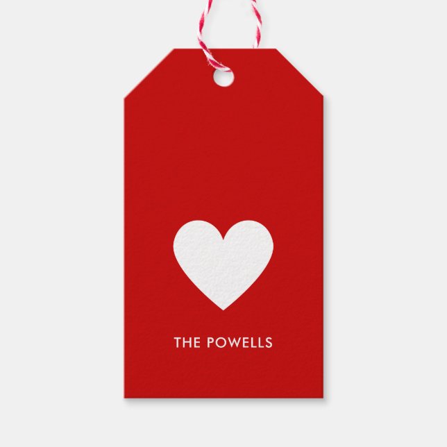 Moderne, rote, weiße Preppy Streifen Personalisier Geschenkanhänger (Vorderseite)