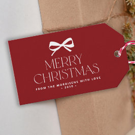 Moderne rote weiße Schleife minimalistisches Frohe Geschenkanhänger