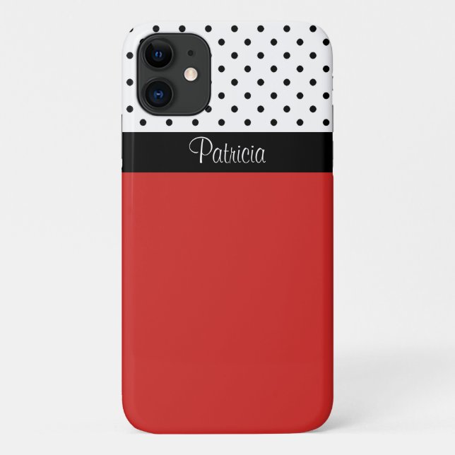 Moderne rotgefangene, weiße und schwarze Polka-Pun Case-Mate iPhone Hülle (Rückseite)