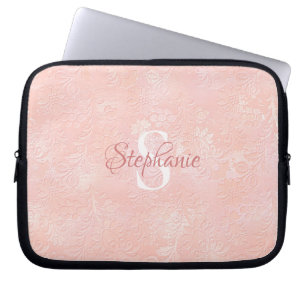 Moderne, rötlich-rosafarbene Bläschen-Monogramm Laptopschutzhülle