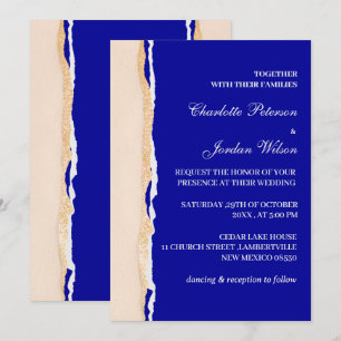 Moderne Royal Blue and Rose Gold Wedding Einladung
