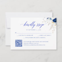 Moderne Royal Blue Floral Wedding QR Code RSVP Car