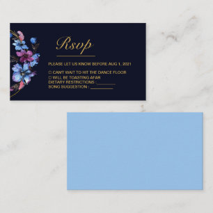 Moderne Royal Blue Floral Wedding RSVP Card Begleitkarte