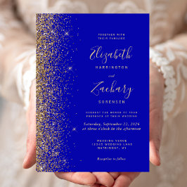 Moderne Royal Blue Gold Imitate Glitzer Edge Weddi Einladung