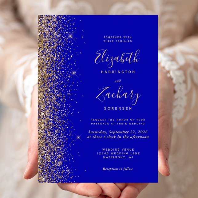 Moderne Royal Blue Gold Imitate Glitzer Edge Weddi Einladung (Von Creator hochgeladen)