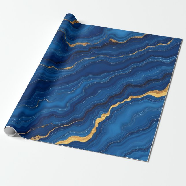 Moderne Royal Blue Gold Marble Collection Geschenkpapier (Ungerollt)