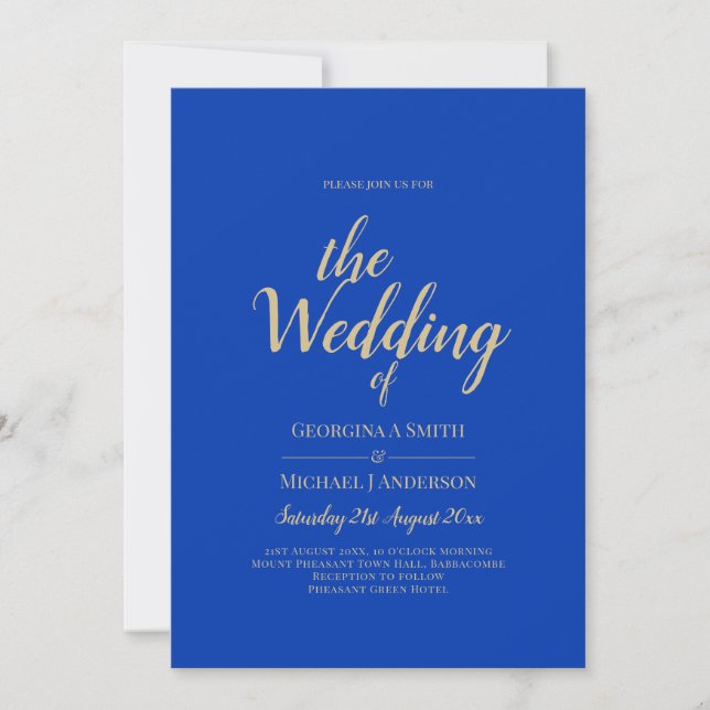 Moderne Royal Blue Monochrome Wedding Einladung (Vorderseite)