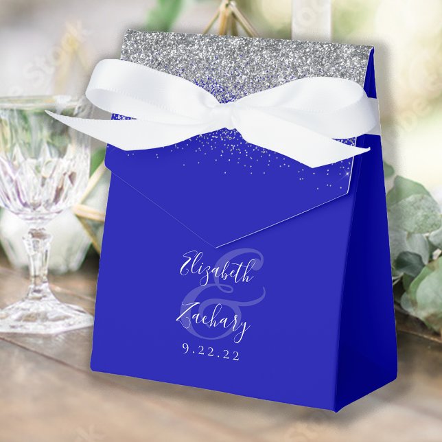 Moderne Royal Blue Silver Glitzer Wedding Geschenkschachtel (Von Creator hochgeladen)