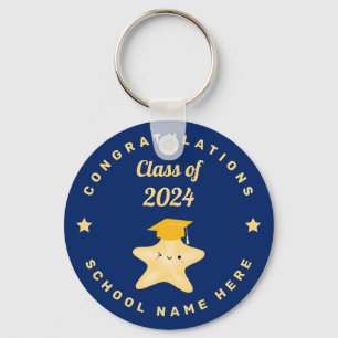 Moderne Royal Blue und Gold Abschluss Star Schlüsselanhänger