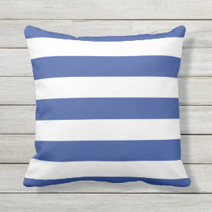 Moderne Royal Blue und White Stripes Kissen Für Draußen