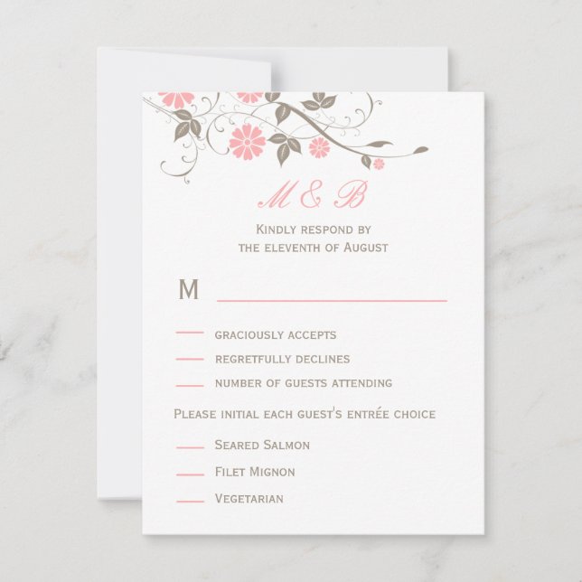Moderne RSVP-Karte für Blumenzehen - Weich rosa RSVP Karte (Vorderseite)
