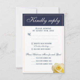Moderne RSVP-Karte für das Hochzeitsmenü der Gelbe RSVP Karte
