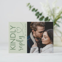 Moderne RSVP-Karte für Foto & Sage Green Wedding
